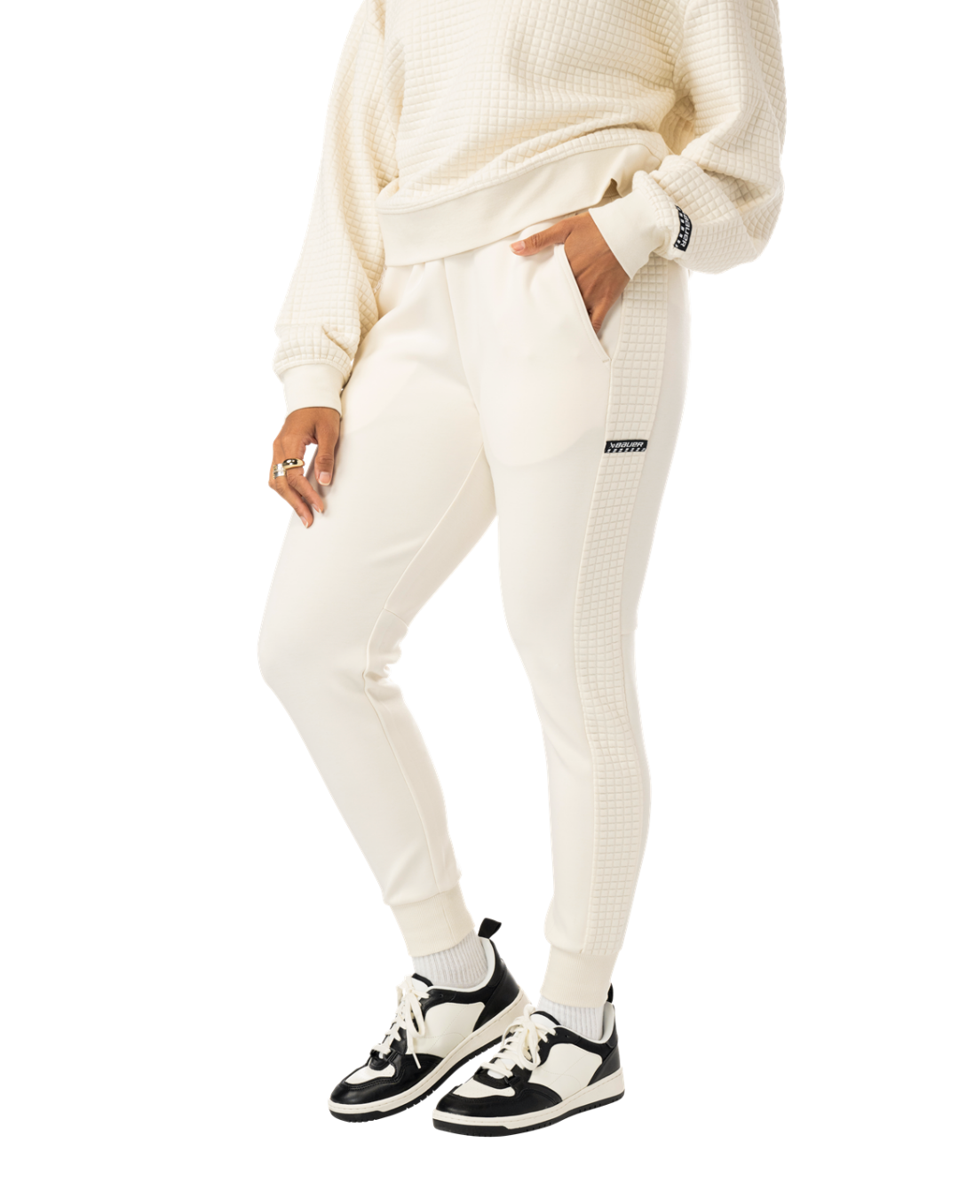 Kalhoty BAUER S25 QUILTED FLEECE JOGGER-WM-CREAM (1065915)