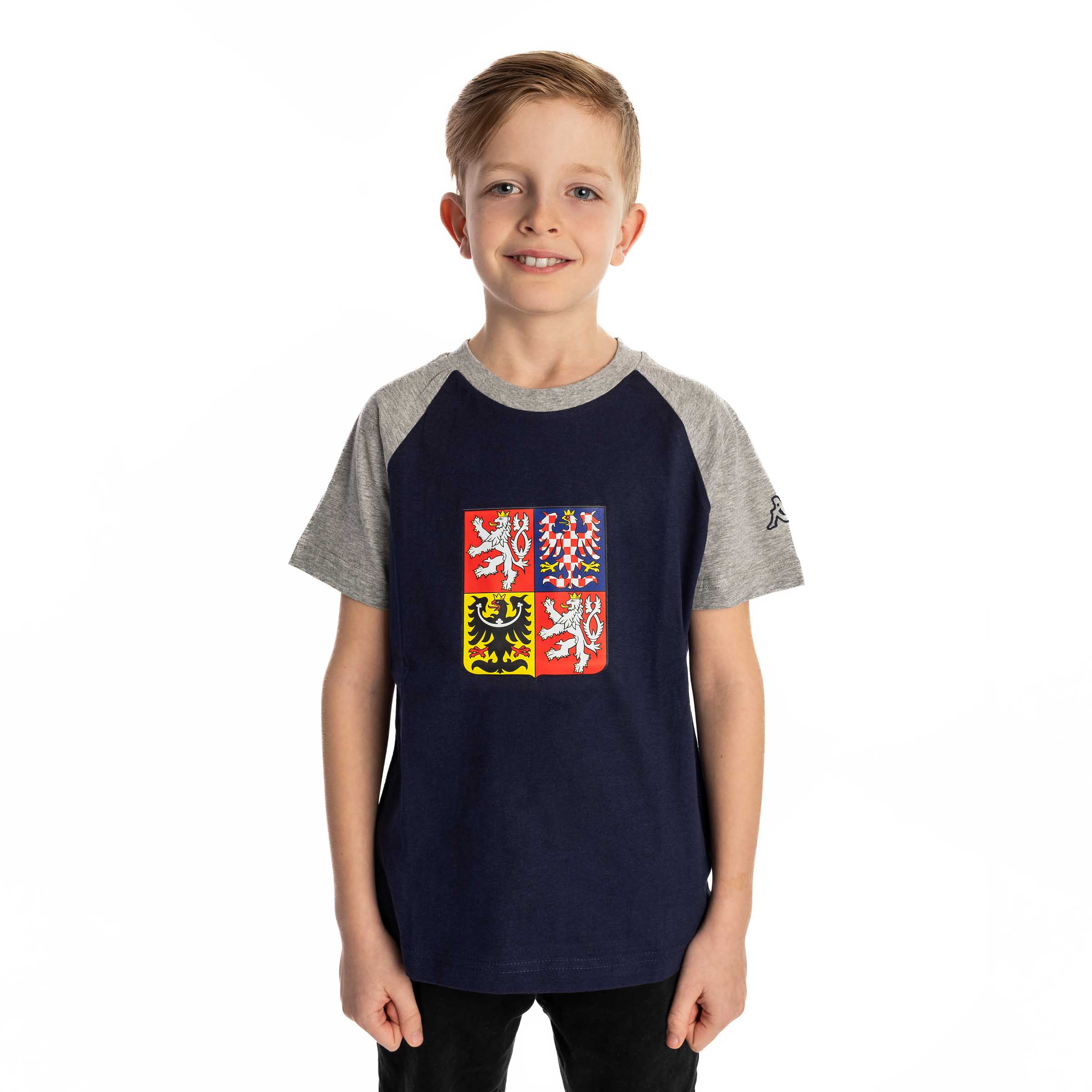 LOGO CAFY STÁTNÍ ZNAK triko JR tm.modrá/šedá