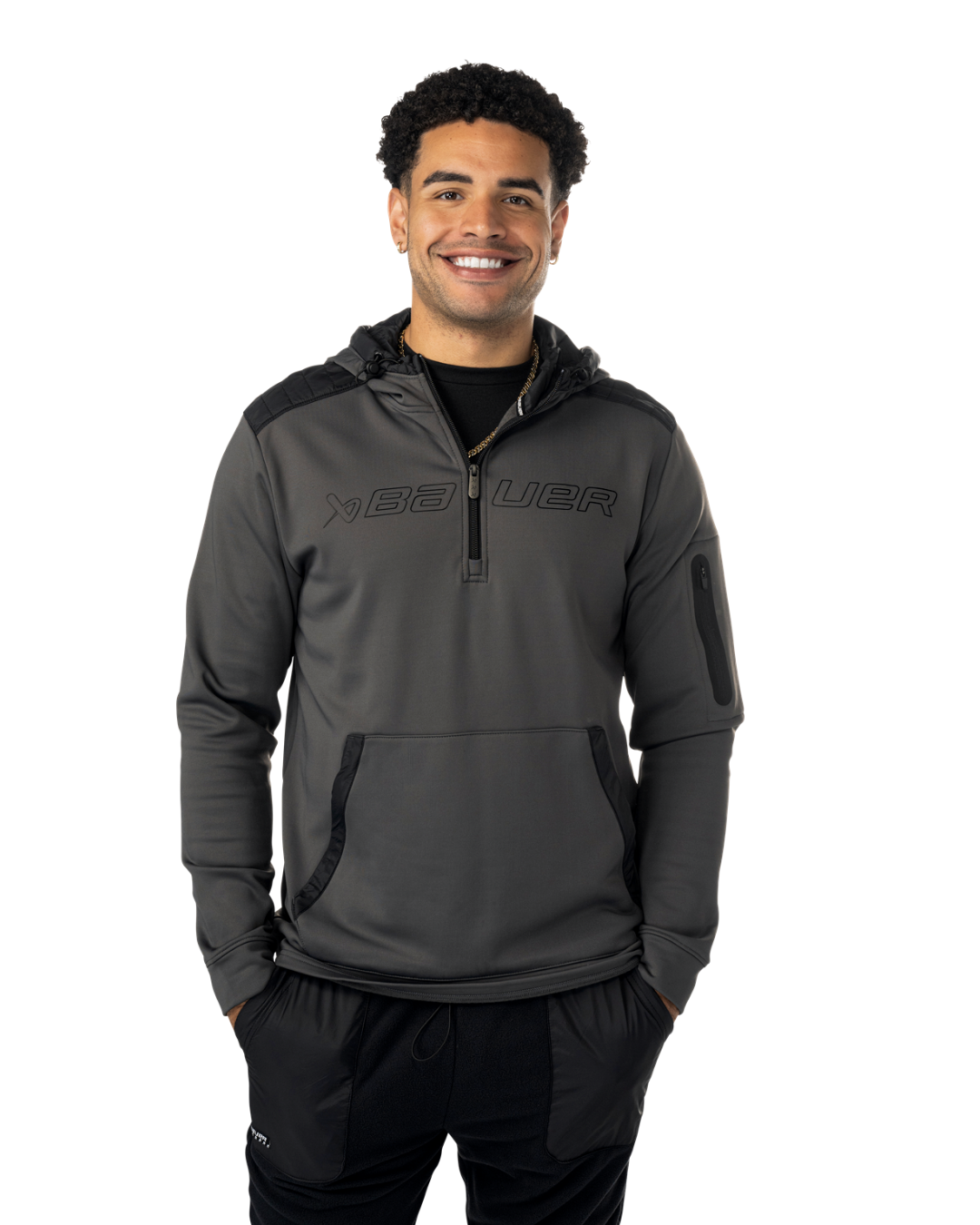 Mikina BAUER S25 PUFFER 1/2 ZIP HOODIE-SR-BLK (1065925)