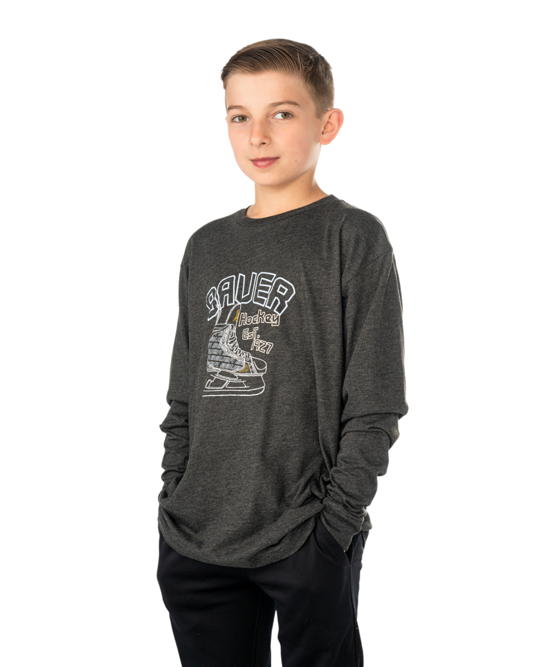 Triko BAUER S25 LS GRAPHIC TEE-YTH-GRY (1065898)