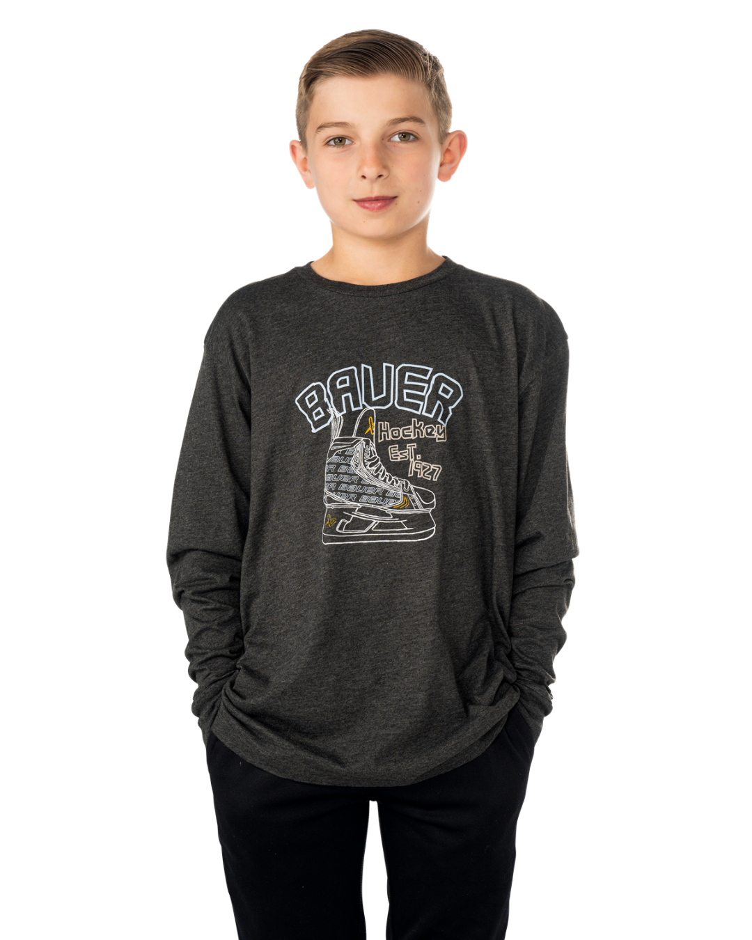 Triko BAUER S25 LS GRAPHIC TEE-YTH-GRY (1065898)