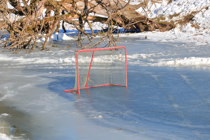Hokejová branka na rybníku