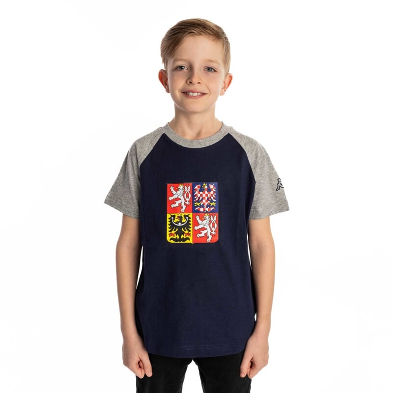 LOGO CAFY STÁTNÍ ZNAK triko JR tm.modrá/šedá