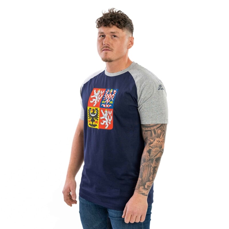 LOGO CAFY STÁTNÍ ZNAK triko tm.modrá/šedá