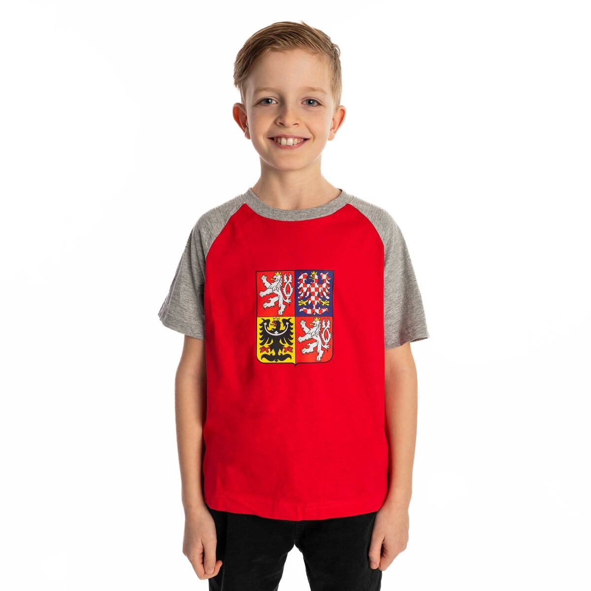 LOGO CAFY STÁTNÍ ZNAK triko JR červená/šedá
