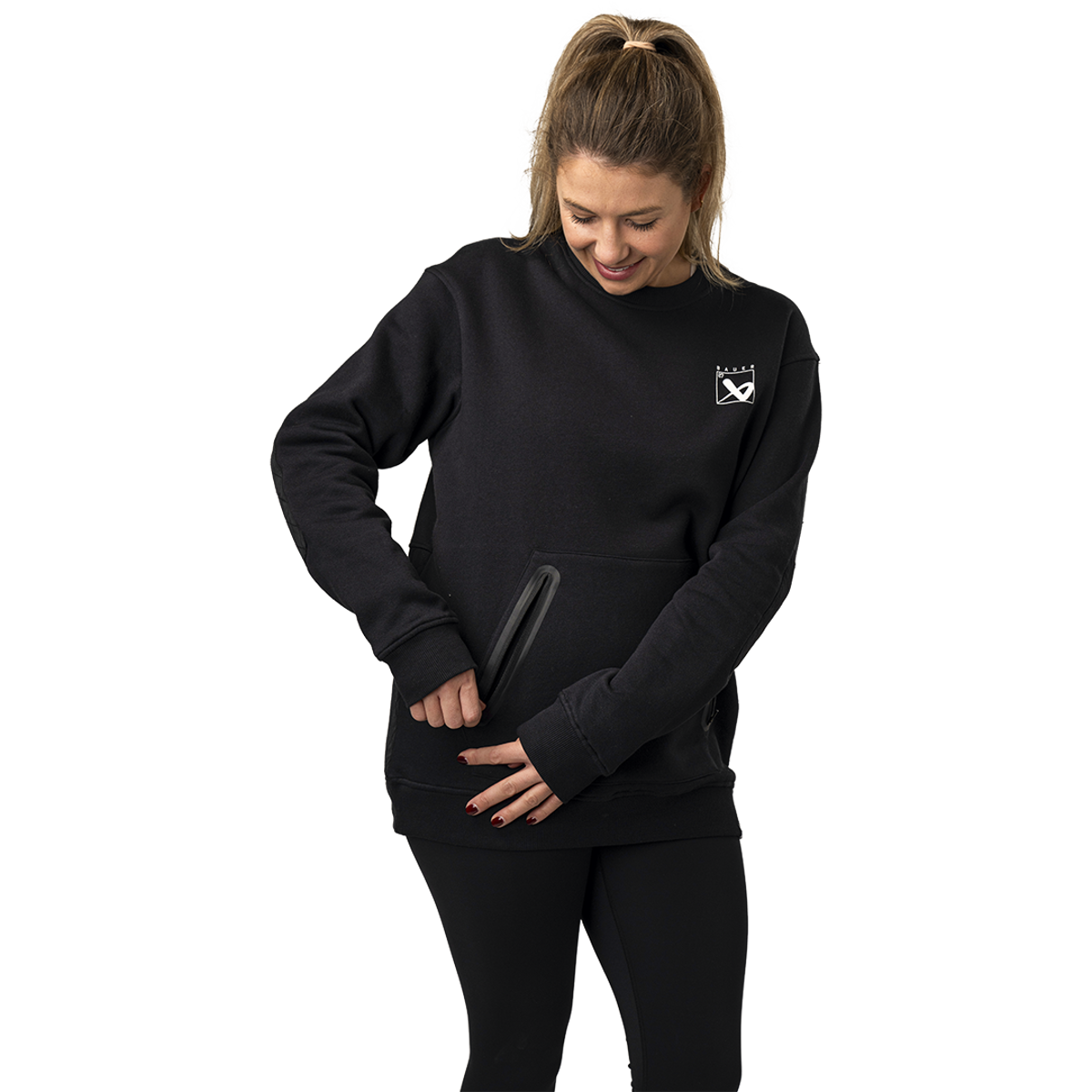Mikina BAUER S24 QUILTED CREW-SR-BLK (1064089)
