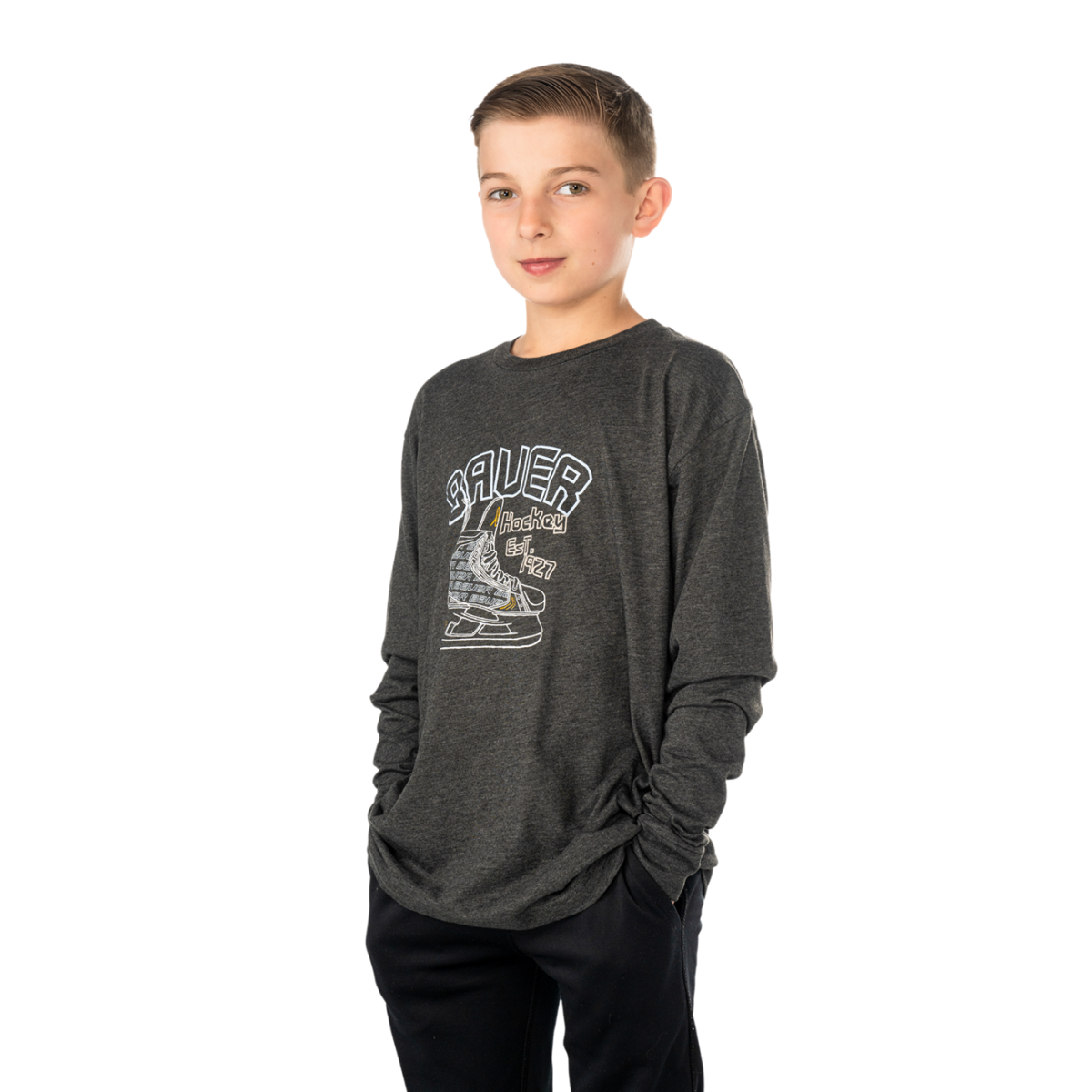 Triko BAUER S25 LS GRAPHIC TEE-YTH-GRY (1065898)