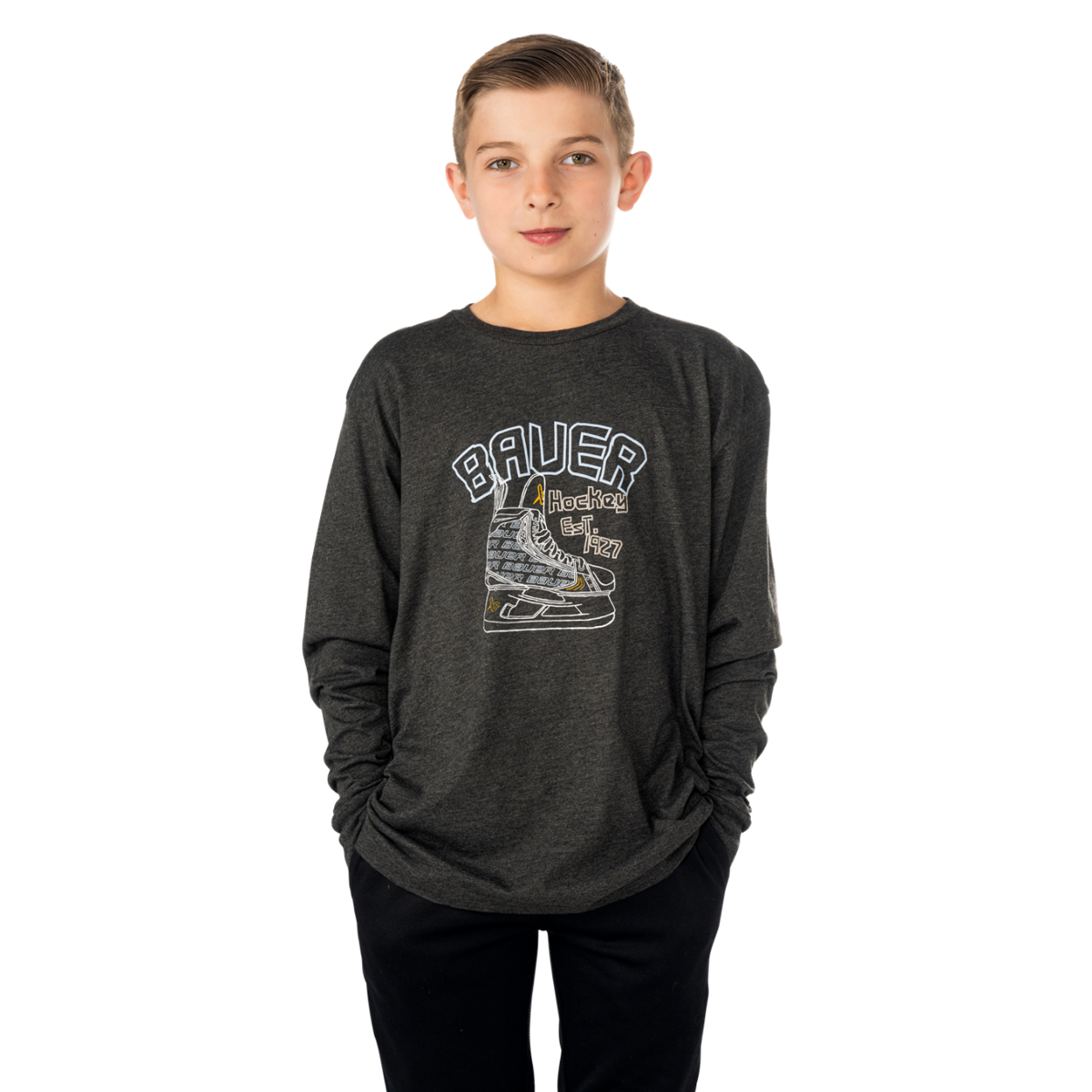 Triko BAUER S25 LS GRAPHIC TEE-YTH-GRY (1065898)